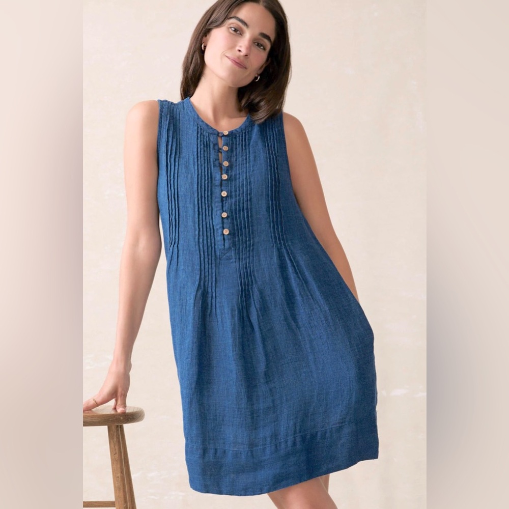 Farherty Isha Basketweave Linen Mini Dress - Indigo EUC Size S